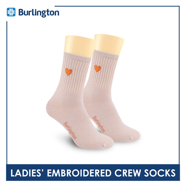 Burlington Ladies’ Cotton Embroidered Light Performance Crew Socks 1 pair BLCE4401