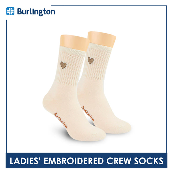 Burlington Ladies’ Cotton Embroidered Light Performance Crew Socks 1 pair BLCE4401