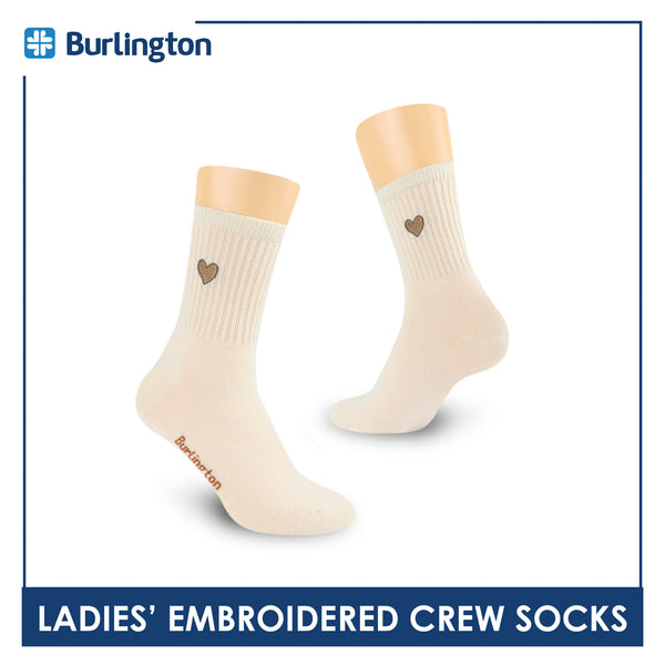 Burlington Ladies’ Cotton Embroidered Light Performance Crew Socks 1 pair BLCE4401