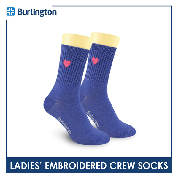 Burlington Ladies’ Cotton Embroidered Light Performance Crew Socks 1 pair BLCE4401