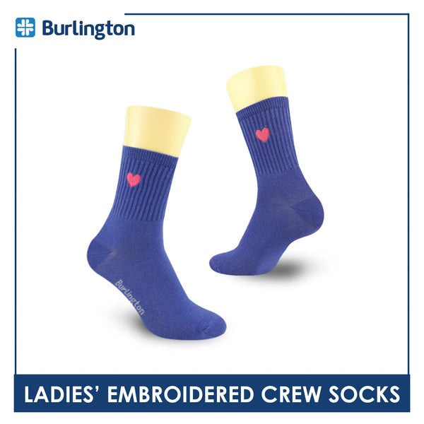 Burlington Ladies’ Cotton Embroidered Light Performance Crew Socks 1 pair BLCE4401