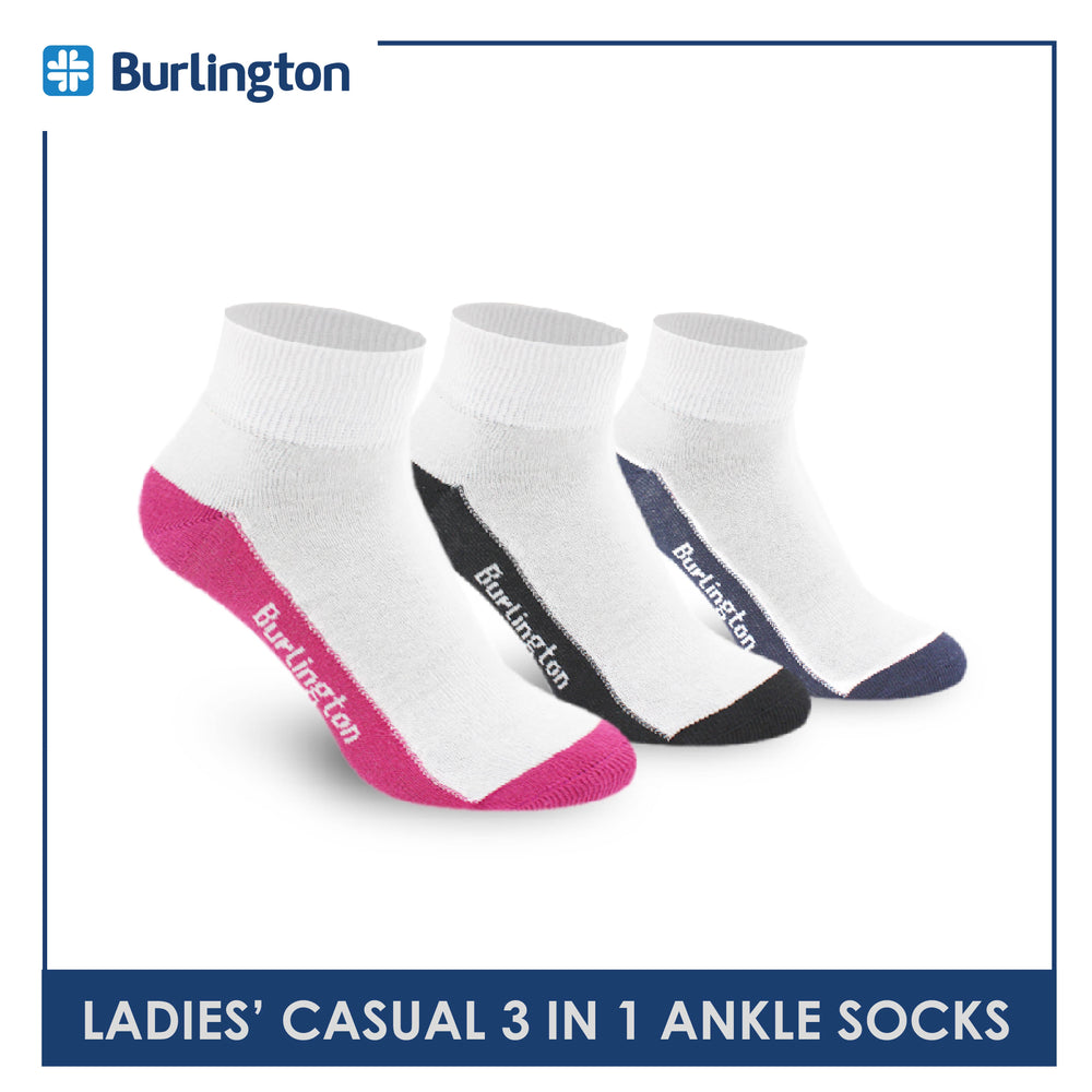 Burlington Ladies' Cotton Lite Thin Casual Ankle Socks 3 pairs in a pack BLCKG34