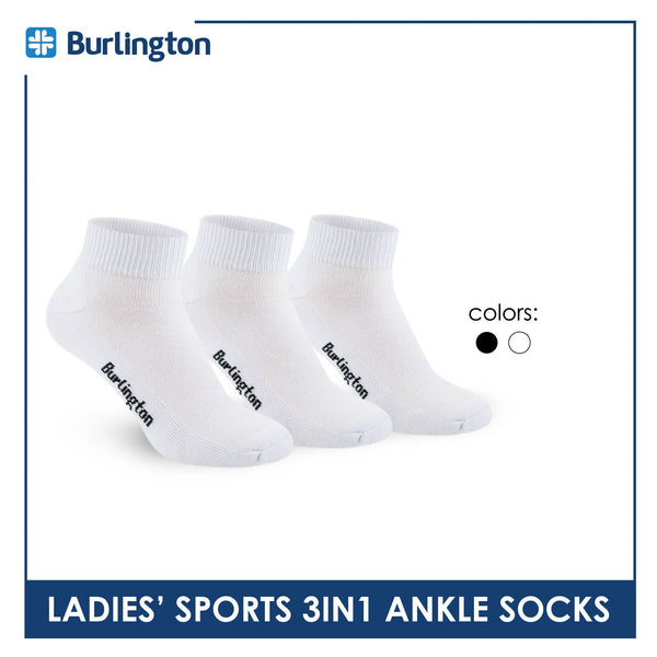 Burlington Ladies' Cotton Thick Sports Ankle Socks 3 pairs in a pack BLL-222