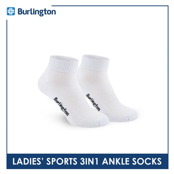 Burlington Ladies' Cotton Thick Sports Ankle Socks 3 pairs in a pack BLL-222