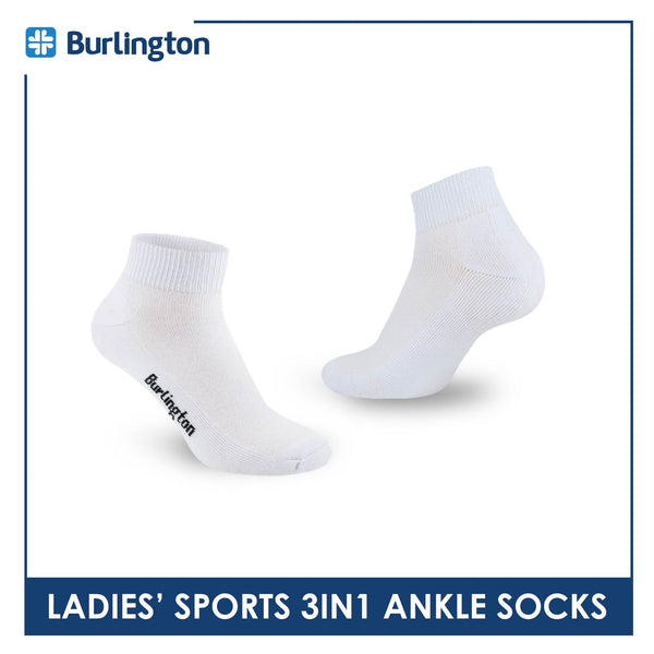 Burlington Ladies' Cotton Thick Sports Ankle Socks 3 pairs in a pack BLL-222