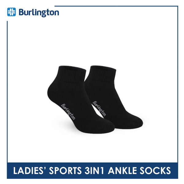 Burlington Ladies' Cotton Thick Sports Ankle Socks 3 pairs in a pack BLL-222