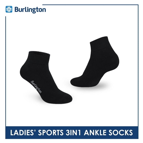Burlington Ladies' Cotton Thick Sports Ankle Socks 3 pairs in a pack BLL-222