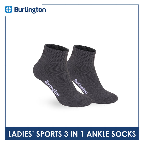 Burlington Ladies' Cotton Low Cut Lite Thick Sports Socks 3 pairs in 1 pack BLS-222