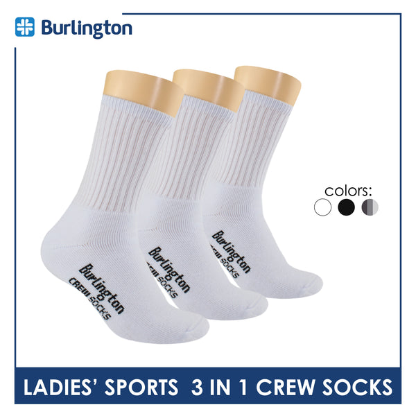 Burlington Ladies' Cotton Thick Sports Crew Socks 3 pairs in a pack BLS-223