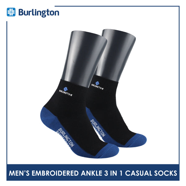 Burlington Men's Cotton Embroidered Thin Casual Ankle Socks 3 pairs in a pack BMCEKG01