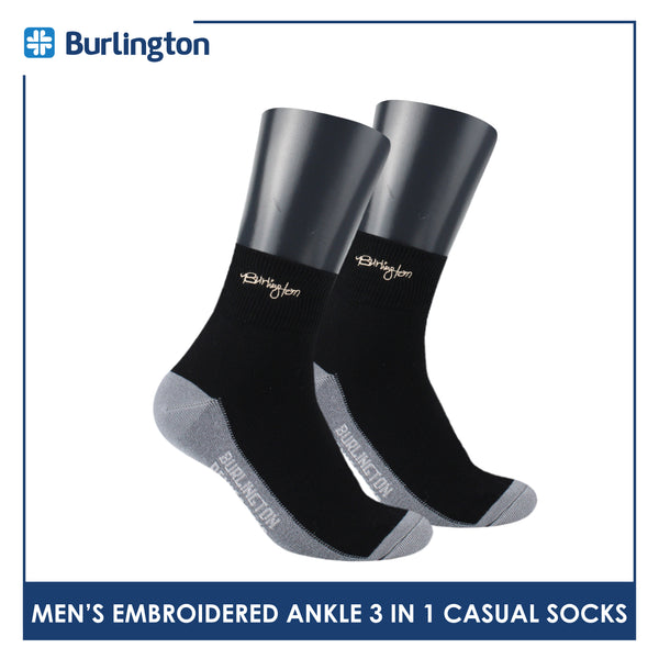 Burlington Men's Cotton Embroidered Thin Casual Ankle Socks 3 pairs in a pack BMCEKG01