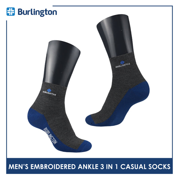 Burlington Men's Cotton Embroidered Thin Casual Ankle Socks 3 pairs in a pack BMCEKG01