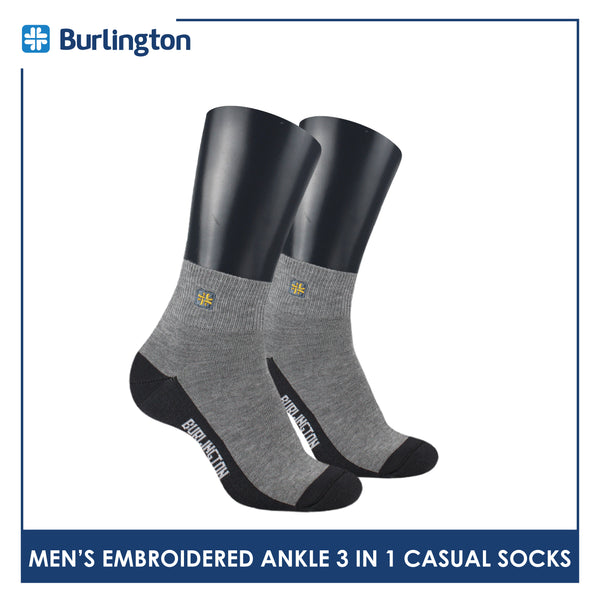 Burlington Men's Cotton Embroidered Thin Casual Ankle Socks 3 pairs in a pack BMCEKG01