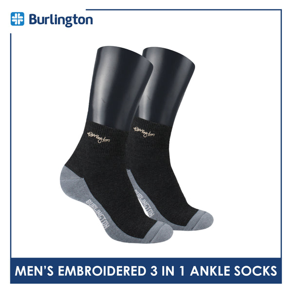 Burlington Men's Cotton Embroidered Thin Casual Ankle Socks 3 pairs in a pack BMCEKG01