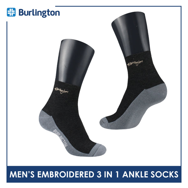 Burlington Men's Cotton Embroidered Thin Casual Ankle Socks 3 pairs in a pack BMCEKG01