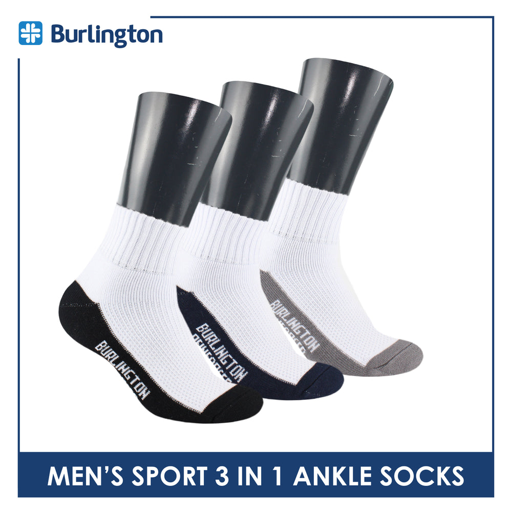 Burlington Men's Cotton Thick Sports Ankle Socks 3 pairs in a pack BMKSG22