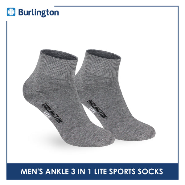 Burlington Men's Cotton Lite Sports Half Terry Performance Ankle Socks 3 pairs in a pack BML-222