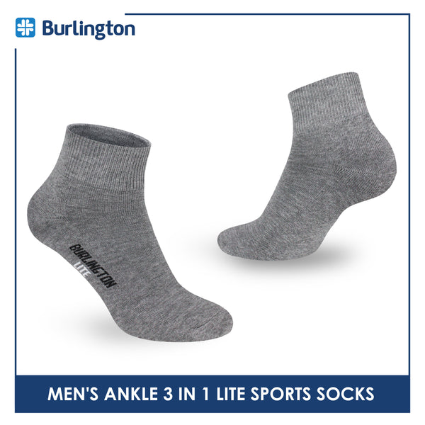 Burlington Men's Cotton Lite Sports Half Terry Performance Ankle Socks 3 pairs in a pack BML-222