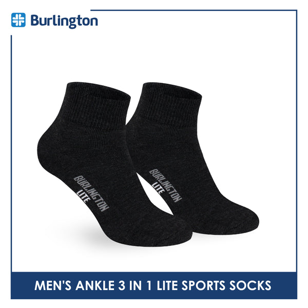 Burlington Men's Cotton Lite Sports Half Terry Performance Ankle Socks 3 pairs in a pack BML-222