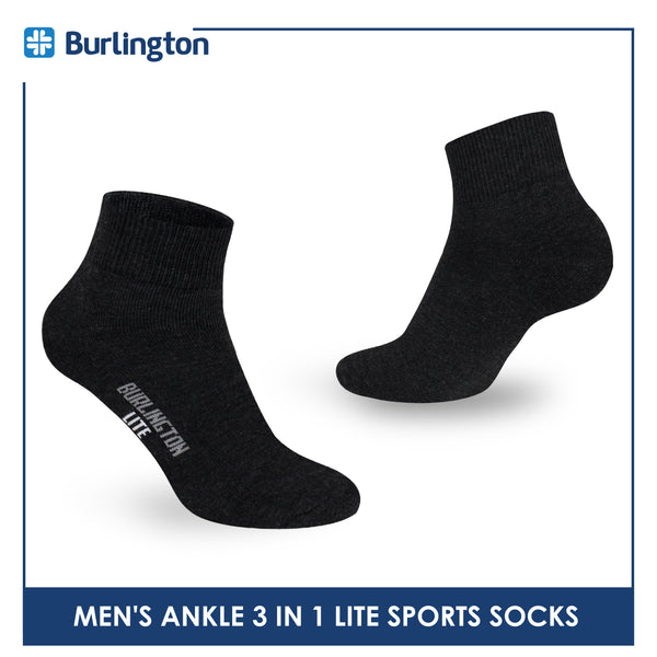 Burlington Men's Cotton Lite Sports Half Terry Performance Ankle Socks 3 pairs in a pack BML-222
