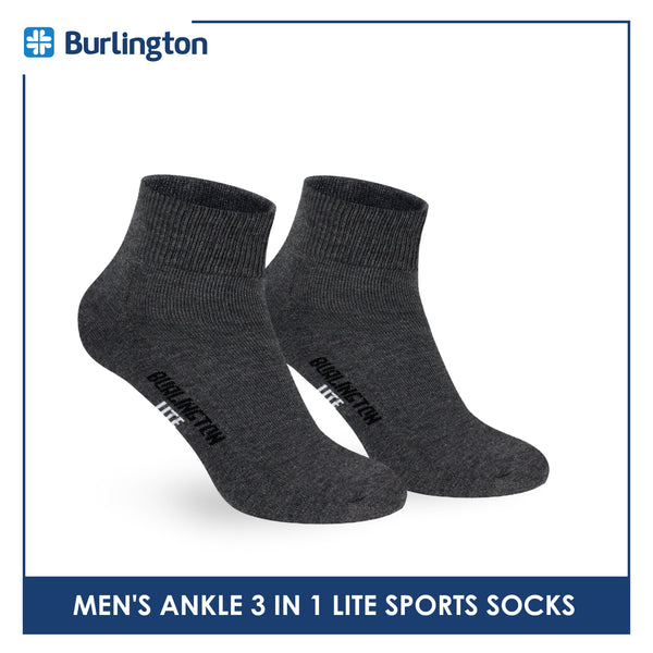 Burlington Men's Cotton Lite Sports Half Terry Performance Ankle Socks 3 pairs in a pack BML-222