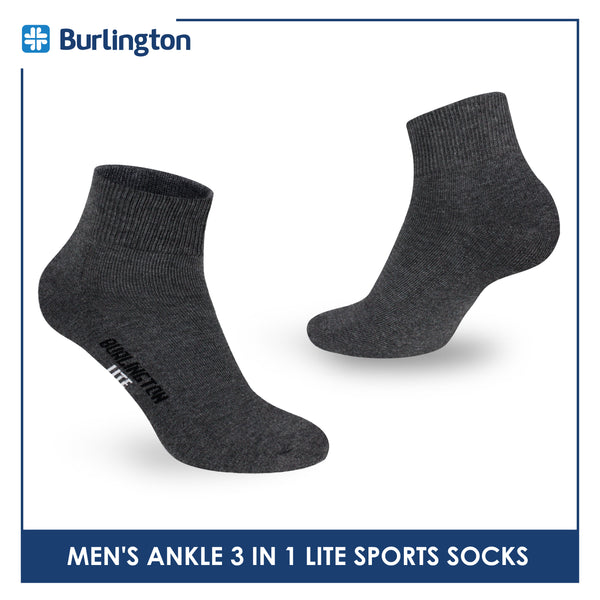 Burlington Men's Cotton Lite Sports Half Terry Performance Ankle Socks 3 pairs in a pack BML-222