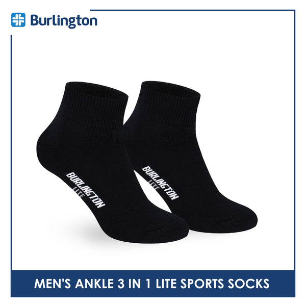 Burlington Men's Cotton Lite Sports Half Terry Performance Ankle Socks 3 pairs in a pack BML-222