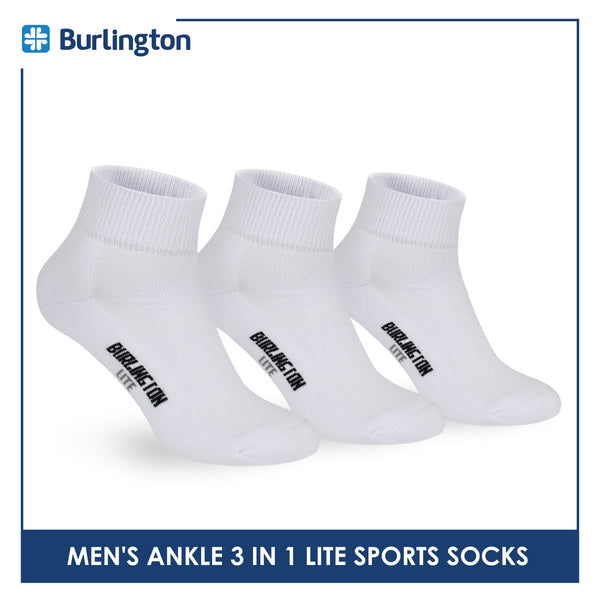 Burlington Men's Cotton Lite Sports Half Terry Performance Ankle Socks 3 pairs in a pack BML-222