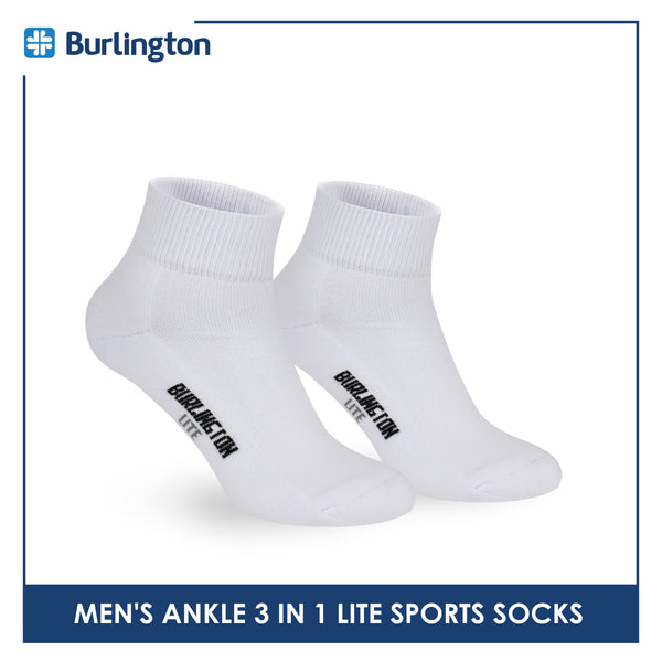Burlington Men's Cotton Lite Sports Half Terry Performance Ankle Socks 3 pairs in a pack BML-222