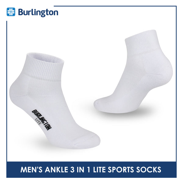 Burlington Men's Cotton Lite Sports Half Terry Performance Ankle Socks 3 pairs in a pack BML-222