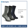 Burlington Men's Cotton Lite Sports Half Terry Performance Crew Socks 3 pairs in a pack BML-223