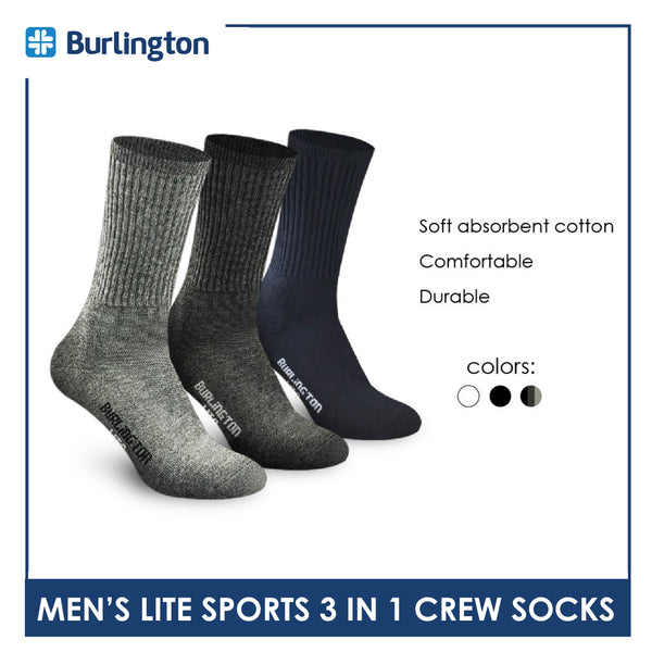 Burlington Men's Cotton Thick Sports Half Terry Performance Crew Socks 3 pairs in a pack BML-223
