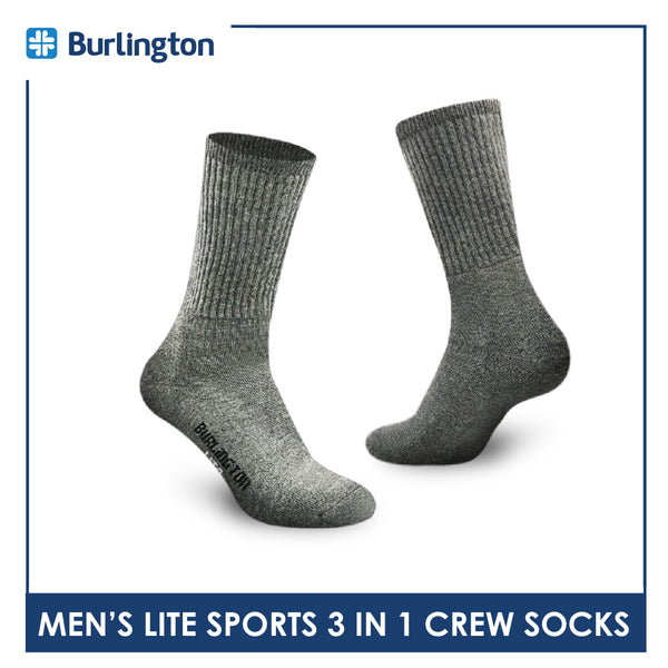Burlington Men's Cotton Thick Sports Half Terry Performance Crew Socks 3 pairs in a pack BML-223