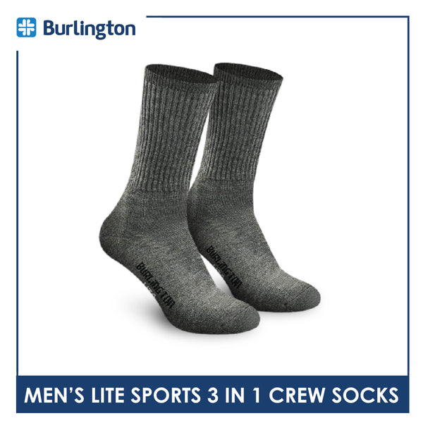 Burlington Men's Cotton Lite Sports Half Terry Performance Crew Socks 3 pairs in a pack BML-223