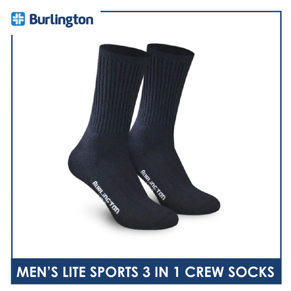 Burlington Men's Cotton Lite Sports Half Terry Performance Crew Socks 3 pairs in a pack BML-223