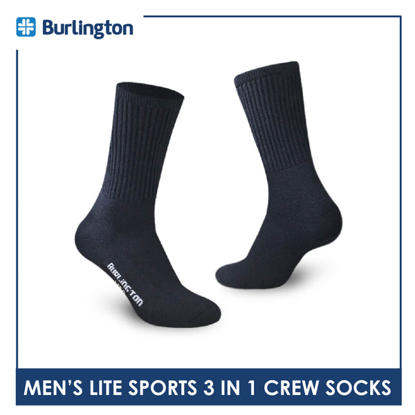 Burlington Men's Cotton Lite Sports Half Terry Performance Crew Socks 3 pairs in a pack BML-223