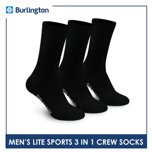 Burlington Men's Cotton Thick Sports Half Terry Performance Crew Socks 3 pairs in a pack BML-223