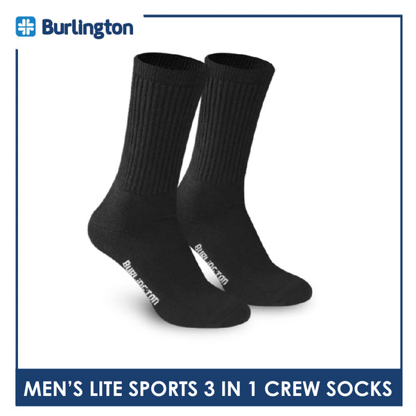 Burlington Men's Cotton Lite Sports Half Terry Performance Crew Socks 3 pairs in a pack BML-223