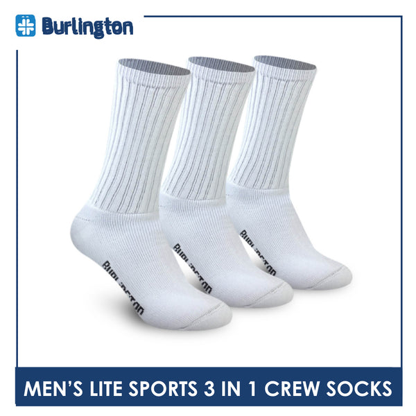 Burlington Men's Cotton Lite Sports Half Terry Performance Crew Socks 3 pairs in a pack BML-223
