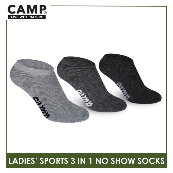 Camp Ladies' Cotton Thick Sports No Show Socks 3 pairs in a pack CLS0