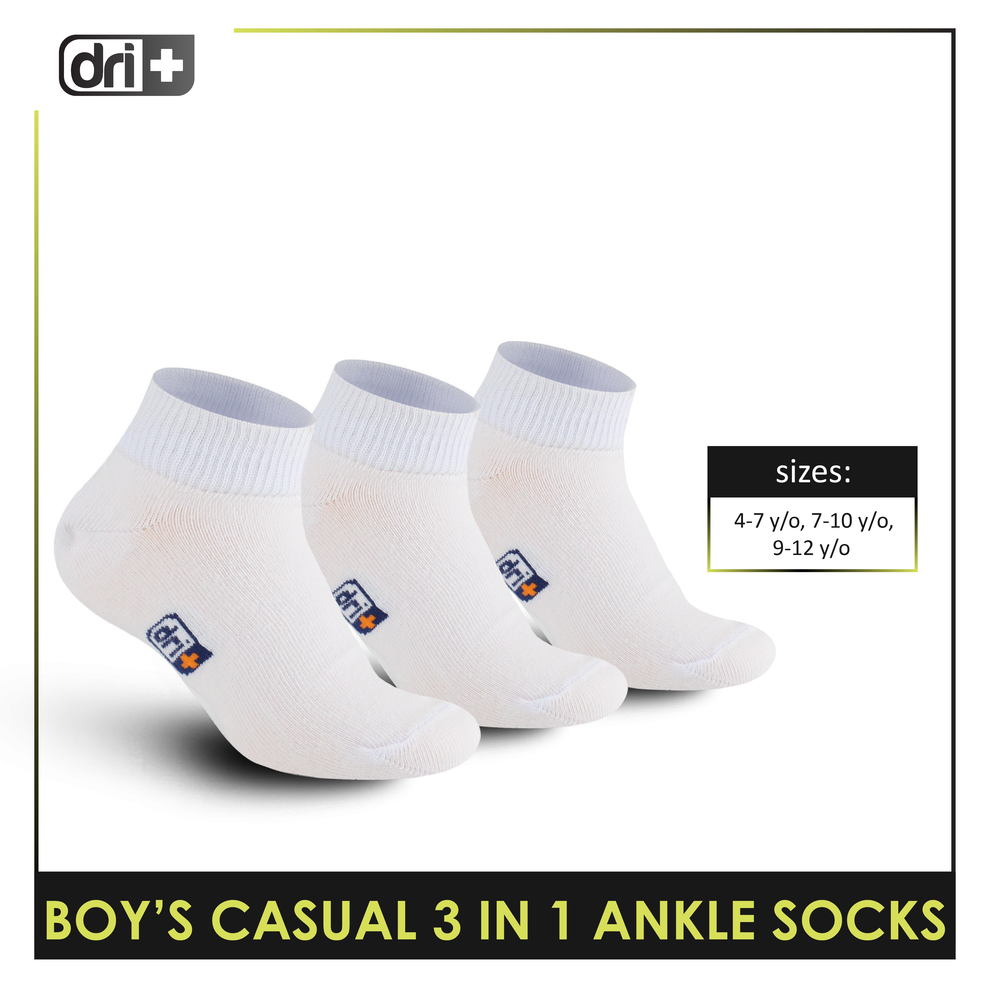 Dri Plus Boys Thin Casual Ankle Socks 3 pairs in a pack DBCKG8