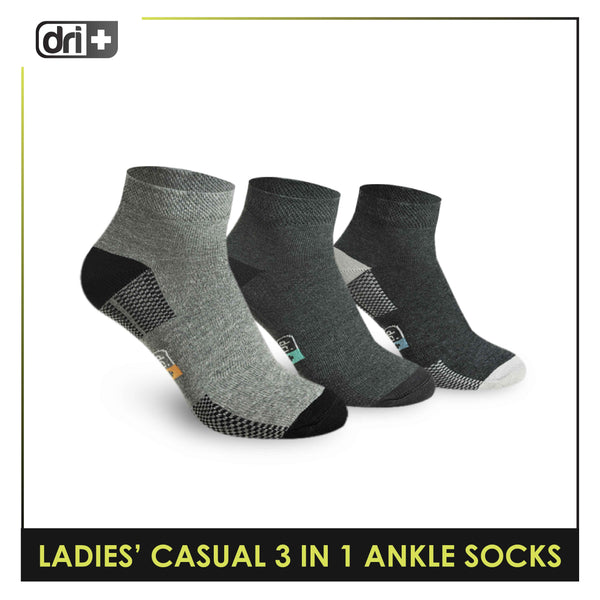 Dri Plus Ladies' Cotton Lite Thin Casual Ankle Socks 3 pairs in a pack DLCKG25