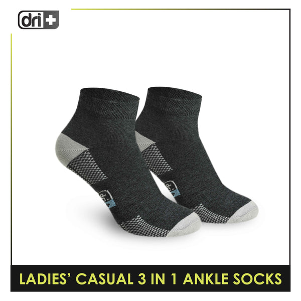 Dri Plus Ladies' Cotton Lite Thin Casual Ankle Socks 3 pairs in a pack DLCKG25