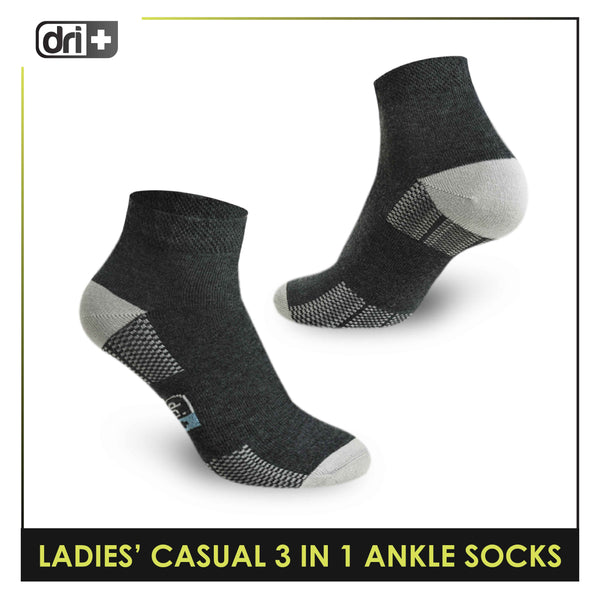Dri Plus Ladies' Cotton Lite Thin Casual Ankle Socks 3 pairs in a pack DLCKG25