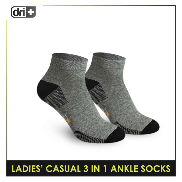 Dri Plus Ladies' Cotton Lite Thin Casual Ankle Socks 3 pairs in a pack DLCKG25