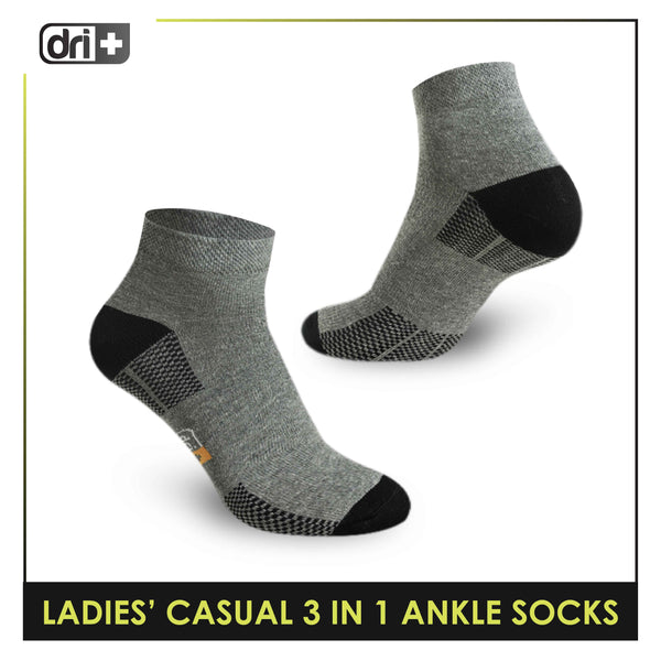 Dri Plus Ladies' Cotton Lite Thin Casual Ankle Socks 3 pairs in a pack DLCKG25