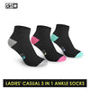 Dri Plus Ladies' Cotton Lite Thin Casual Ankle Socks 3 pairs in a pack DLCKG26