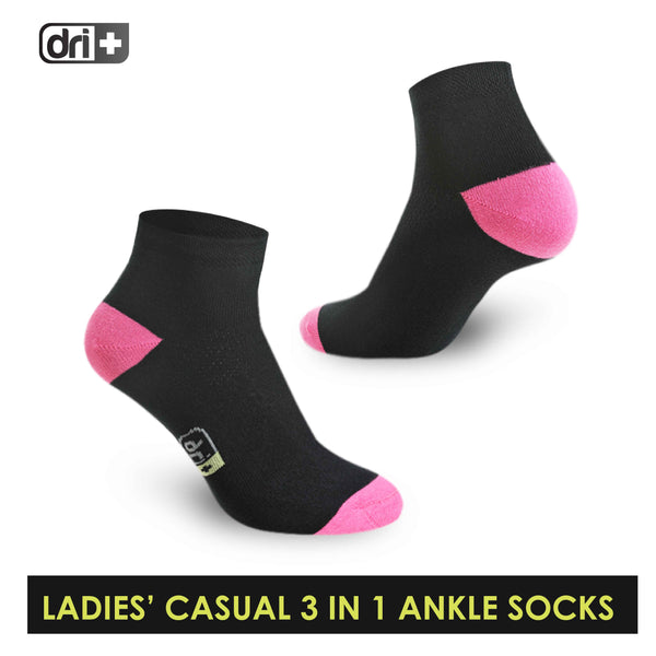 Dri Plus Ladies' Cotton Lite Thin Casual Ankle Socks 3 pairs in a pack DLCKG26
