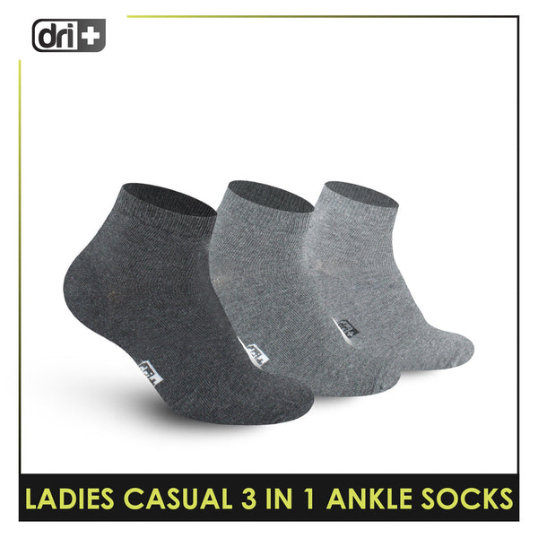 Dri Plus Ladies' Lite Thin Casual Ankle Socks 3 pairs in a pack DLCKG34
