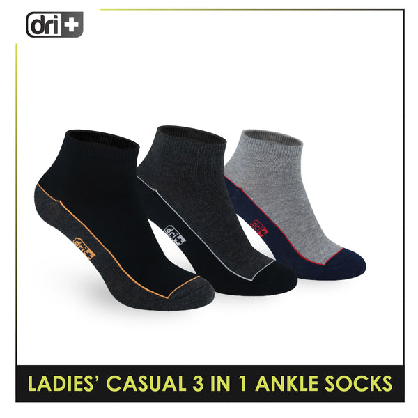 Dri Plus Ladies' Lite Casual Ankle Socks 3 pairs in a pack DLCKG35
